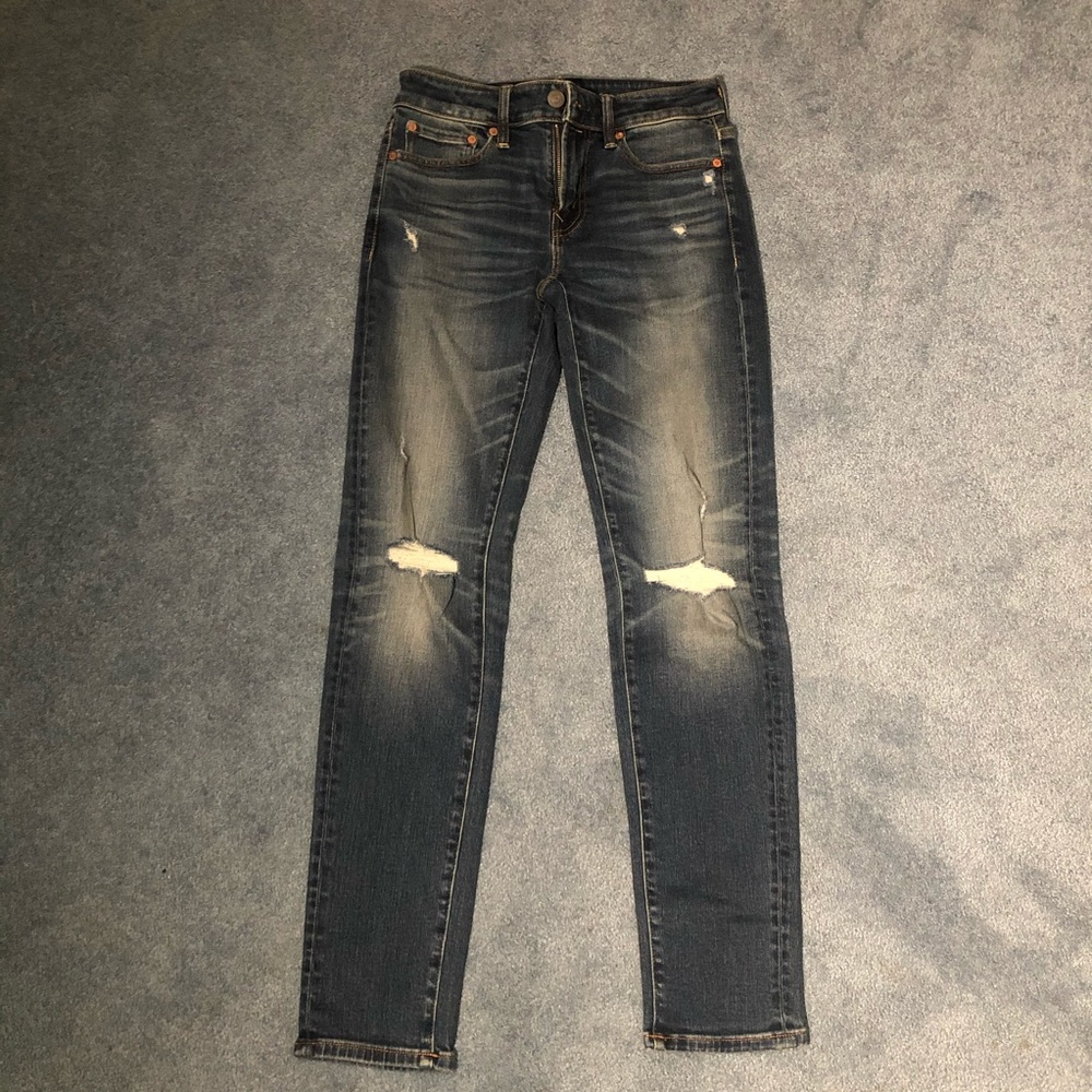 AE N(e)xt Level AirFlex Skinny Ripped Blue Jeans